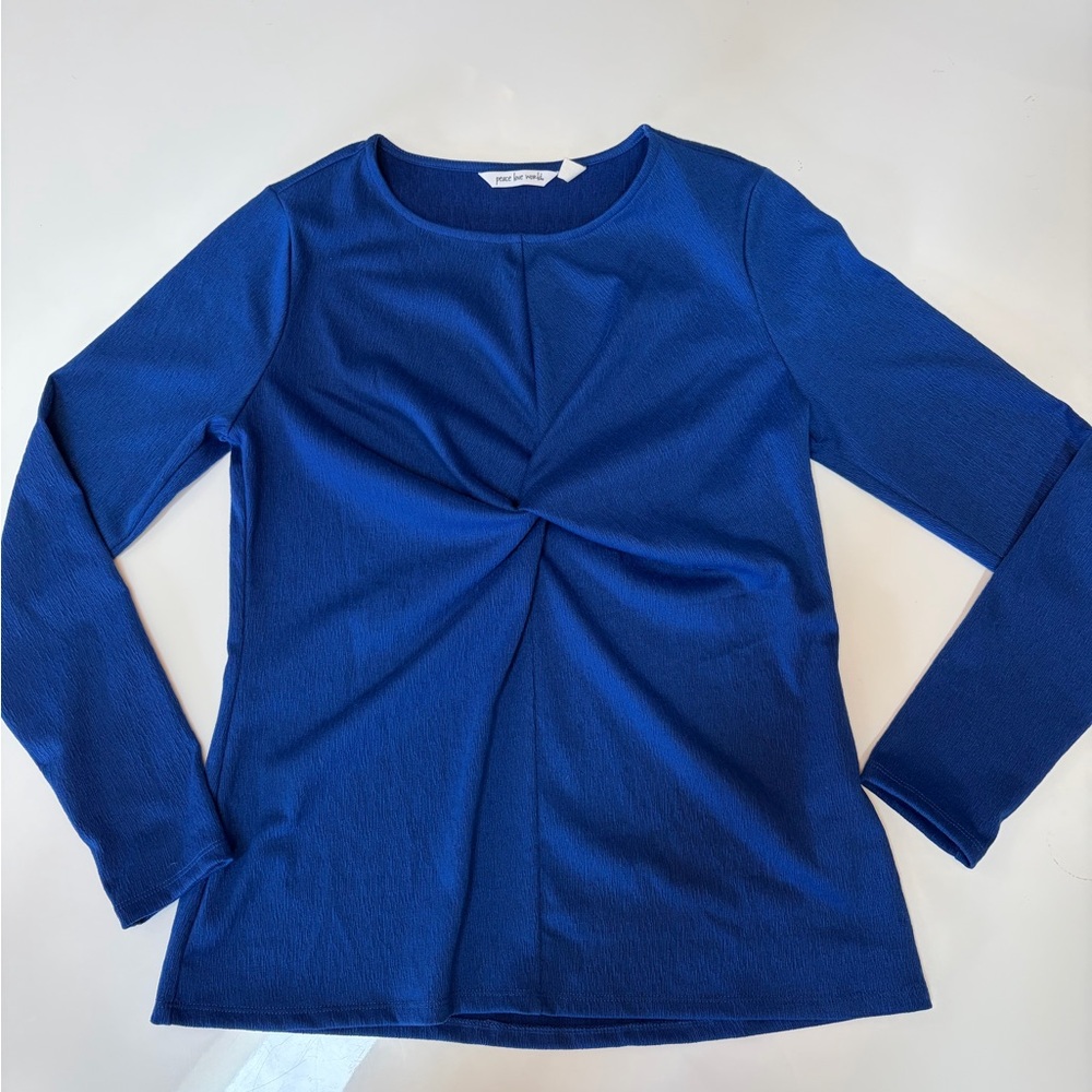 #214 Peace Love World Royal Blue Twist Long Sleeve Top. Like New - Picture 6 of 10